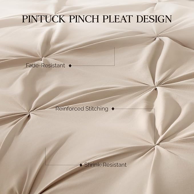 Andency California King Comforter Set Wheat (104x96Inch), Pinch Pleat Cal King Comforter Set 3 Pieces, Oversized King Pintuck Bed Comforter, Microfiber Down Alternative Comforter Bedding Set