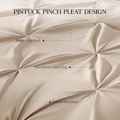 Andency Wheat Comforter Twin(66x90Inch), 2 Pieces(1 Pintuck Comforter, 1 Pillowcase) Microfiber Pinch Pleat Comforter Set Twin Size, Lightweight and Soft All Season Bedding Comforter Sets