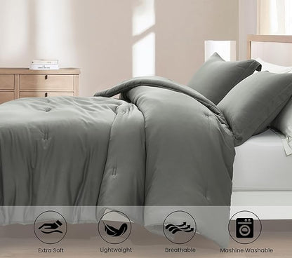 Chezmoi Collection Cliff 3-Piece Lightweight Cooling Comforter Set, Oversized King - Rayon Derived from Bamboo & Polyester Blended, Soft Breathable Bedding for Hot Sleepers, Dark Gray