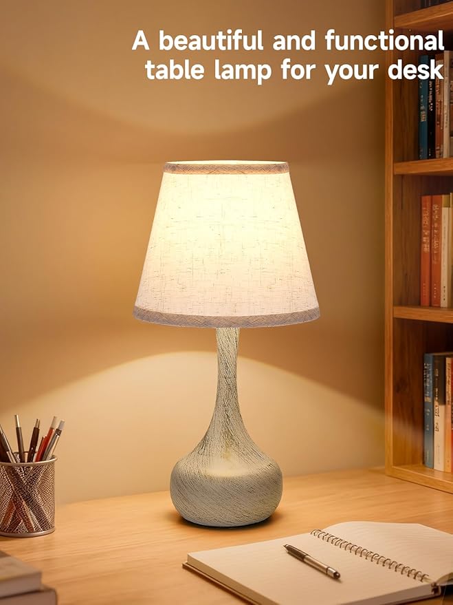 3-Way Dimmable Touch Table Lamps for Nightstand - Small Bedside Lamps with Fabric Shade in Black, Farmhouse Style Desk Lamp for Bedroom, Kids Room, Living Room, Home Office & Reading (White)