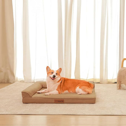 Orthopedic Dog Bed for Large Dogs, 36"x27"x6" Memory Foam Pet Bed with Washable Microsuede Cover, TPU Waterproof Liner & Nonskid Bottom, for Indoor, Outdoor, Crate ＆ Car Use, Khaki
