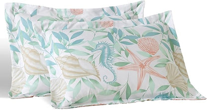 Caribbean Joe Full/Queen 3-Piece Comforter Set, Tropical Coastal Beach Design Bedding, Coastal Bouquet