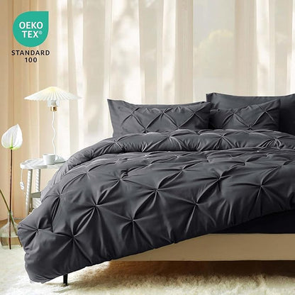 JOLLYVOGUE Twin Comforter Set 5 Pieces - Bed in a Bag Twin for All Season, Pintuck Bedding Comforter Sets with Comforter, Flat Sheet, Fitted Sheet and Pillowcases & Shams, Dark Grey