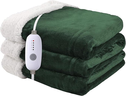 Heated Blanket Electric Blanket Queen Size 84''x90'' with 5 Heating Levels, 10 Hour Auto Shut Off, Machine Washable, Dual Controller Soft Warming Blanket for Couch, Bed, Office - Grass Green