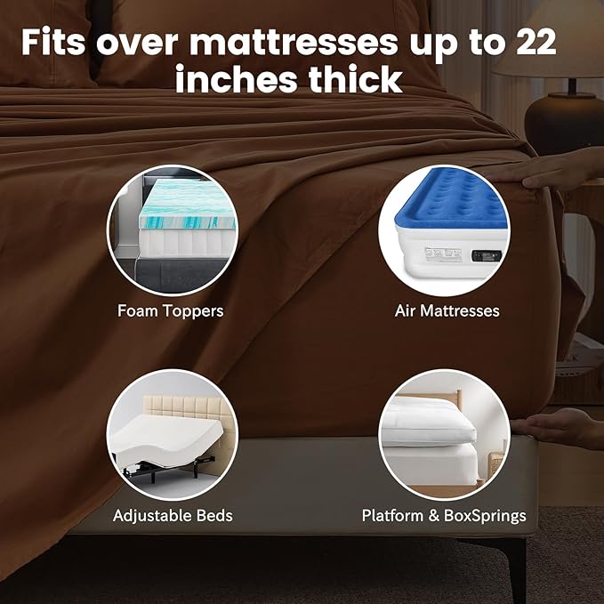 Bedlifes 100% French Flax Linen Sheets Set King Size - 6 Piece Extra Deep Pocket 18-24",Soft Breathable King Bed Sheets with Temperature Regulating & Moisture-Wicking(Brown