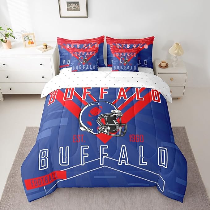 Feelyou Football 7 Pieces Comforter Sets Full Size Rugby Sports Bedding Set for All Season Football City Bed in a Bag with Comforter, Sheets, Pillowcases & Cushion Cover