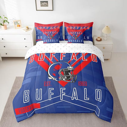 Feelyou Football 7 Pieces Comforter Sets Full Size Rugby Sports Bedding Set for All Season Football City Bed in a Bag with Comforter, Sheets, Pillowcases & Cushion Cover