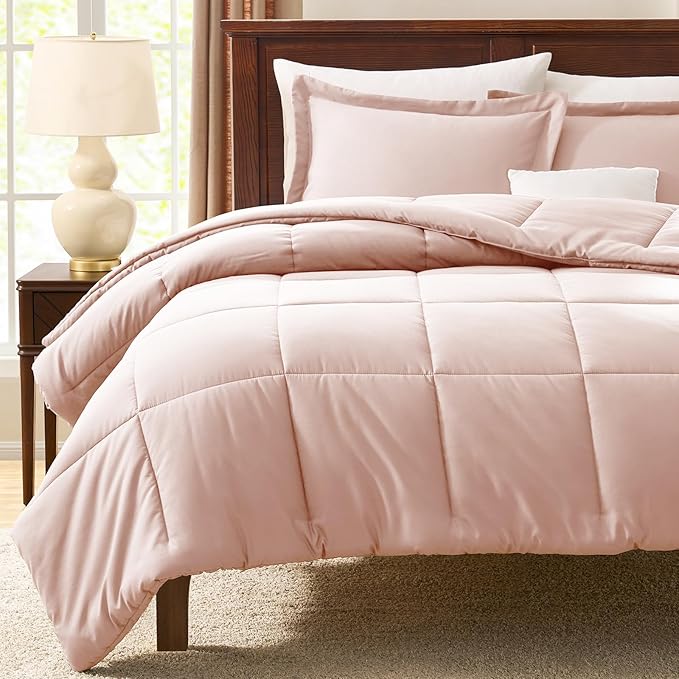 CozyLux Full Size Comforter Sets - Blush Pink Comforter Full Size, 3 Pieces Box Stitched Bed Set for All Seasons, Soft Lightweight Bedding Sets with 1 Down Alternative Comforter and 2 Pillow Shams