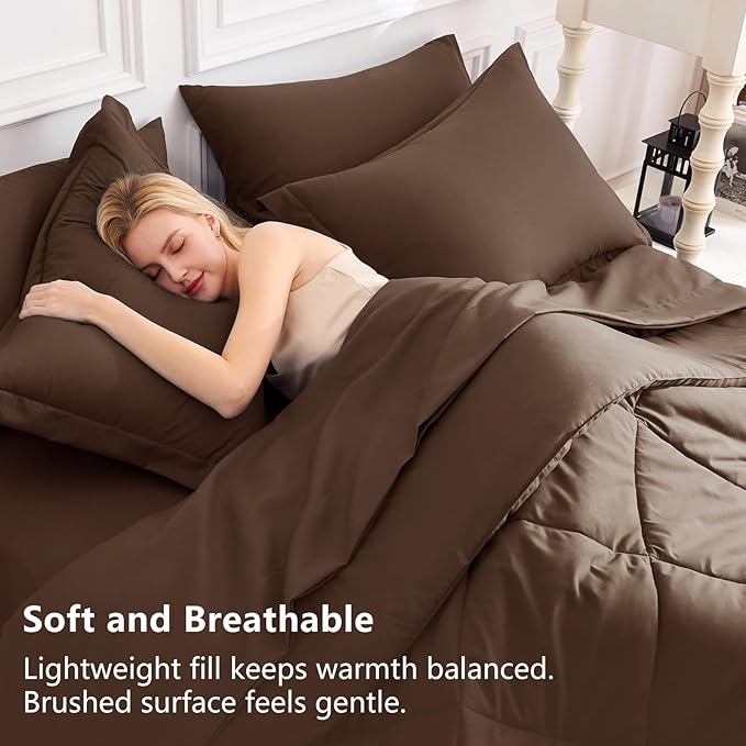CozyLux King Size Comforter Set Brown - 7 Pieces Bed in a Bag King, Luxury Soft Bed Set for All Seasons, Bedding Set with Down Alternative Comforter, Sheets, Pillowcases & Shams