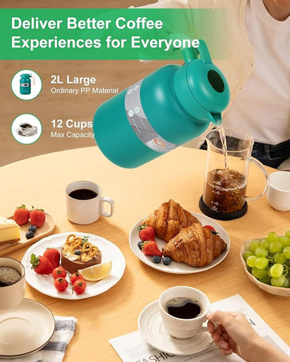 68 Oz Thermal Coffee Carafe, Stainless Steel Insulated Vacuum Coffee Carafes For Keeping Hot, 2 Liter Beverage Dispenser (Green)