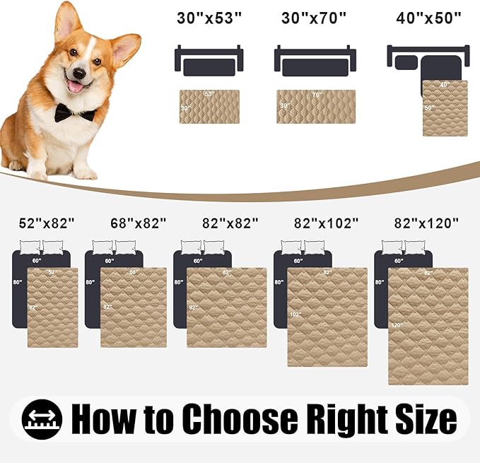 Smiry Waterproof Dog Bed Cover Blanket, Soft Reversible Pet Blanket, Washable Leakproof Cats Dogs Couch Cover for Sofa, Couch, Furniture (82x102 Inch, Camel/Beige)