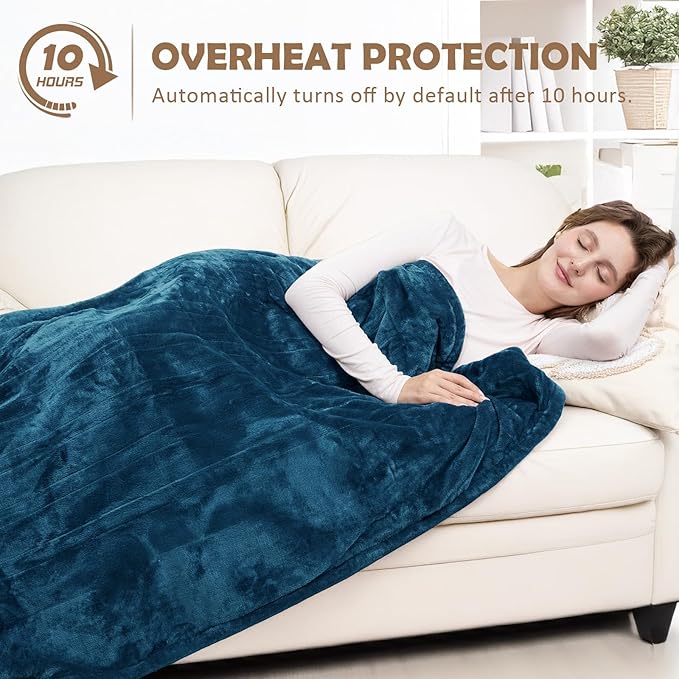 HOW'S MY HOUSE Heated Blanket 72" x 84", Electric Blanket Full Size with 12 Time Settings & 6 Heating Levels, Over-Heat Protection, Flannel Sherpa Super Cozy with ETL Certification, Blue