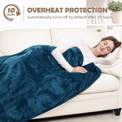 HOW'S MY HOUSE Heated Blanket 72" x 84", Electric Blanket Full Size with 12 Time Settings & 6 Heating Levels, Over-Heat Protection, Flannel Sherpa Super Cozy with ETL Certification, Blue