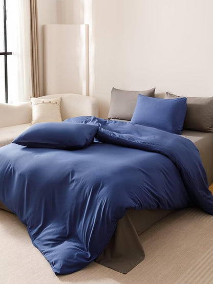 Houseri Royal Blue Comforter Set California King Neutral Navy Bedding Men Women Japanese Style Solid Blue Vintage Farmhouse Bed Sets Cal King Size