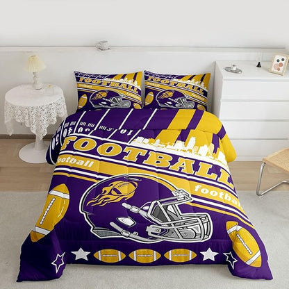 Feelyou Football Bedding Set Boys Girls Twin Size Rugby Sports Comforter Set Sports Themed Women Men Football City Duvet Quilt Bedroom Decor