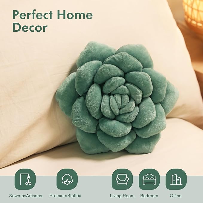 Hand-Stitched Plush Decorative Throw Pillow. Plant-Shaped Pillows and Flower Pillows, Plush Cushions for Bedroom and Home Decoration, 9.84in/25CM