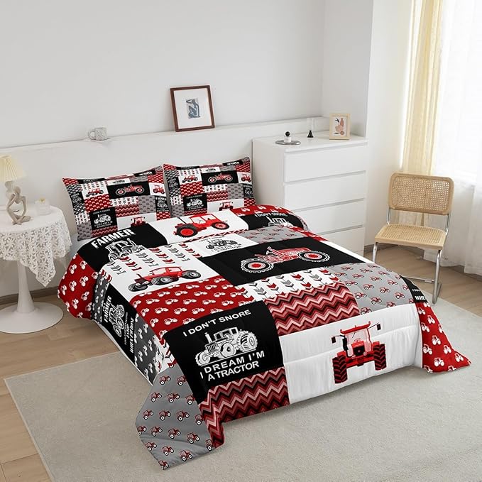 Feelyou Cartoon Tractor Comforter Set Farm Tractor Down Duvet for Kids Boys Toddler Vehicle Truck Bedding Set Harvester Excavator Comforter 1 Comforter Set with 2 Pillowcases King Size