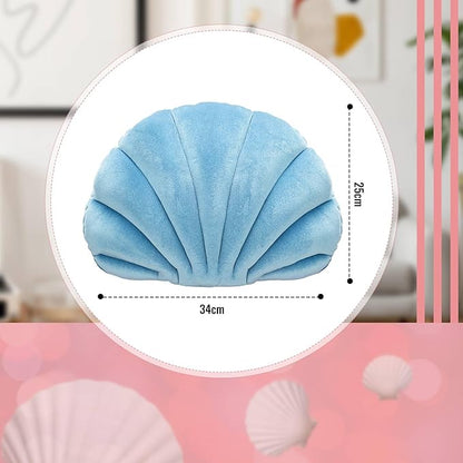 Marsui Blue Seashell Decorative Pillow, 13 Inch Beach Themed Shell Shaped Throw Pillow Gift 3D Insert Beach Soft Velvet Sea Ocean Mermaid Room Decoration Couch Bed Cute Cushions