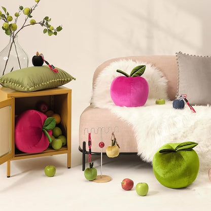 Ashler Apple Shaped Throw Pillow, Luxury Velvet Throw Pillow, Cute Apple-Shaped Cushion, Fun Home Decor for Sofa, Chair, Bedroom, Black, 11x9.5IN