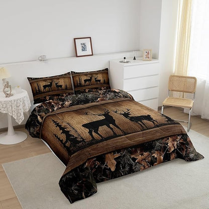 Erosebridal Rustic Cabin Bedding Sets Camo Hunting Deer Comforter Set Twin Farmhouse Woodland Animal Quilt Comforter for Kids Boys Teen Men,Tree Branches Camouflage Wildlife Bed Duvet Set 2 Pcs