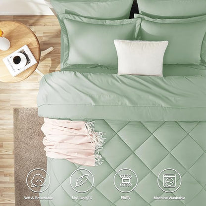 CozyLux Twin XL Comforter Set Sage Green - 5 Pieces Twin Extra Long Bed in a Bag for College Dorm, All Season Bedding Set for Girls and Boys, Soft Bed Set with Comforter, Sheets, Pillowcase & Sham