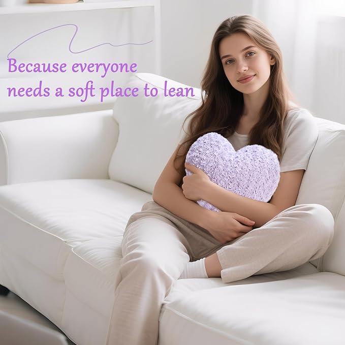 Heart Pillow Purple Throw Pillows, Soft and Fluffy Decorative Pillows for Bed Couch Chair, Cute Heart Shaped Room Decor for Valentine Anniversary Birthday Halloween Christmas (Medium, 20"x15")