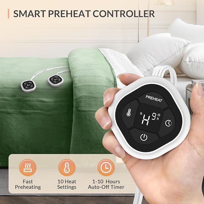 HOMLYNS LuxeHeat Heated Blanket Electric Blanket King Size, Soft Flannel Sherpa Heating Blanket with 10 Heat Settings, 1-10 hrs Timer Auto Shut Off (90x100 inches, Green)