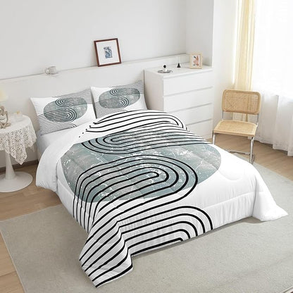 Erosebridal Mid Century Comforter Set King Modern Minimalism Bedding Set, Navy Blue Grunge Bedding Comforter Sets Black Stripe Duvet Sets, Aesthetic Abstract Quilted Comforter 3pcs with 2 Pillow Case