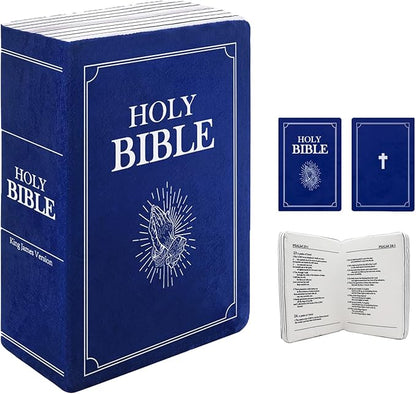 The Holy Bible Pillow Plush- Book Shape, Openable, Cozy Faith Bible Pillow Christian Bible Verse Pillow (Blue)