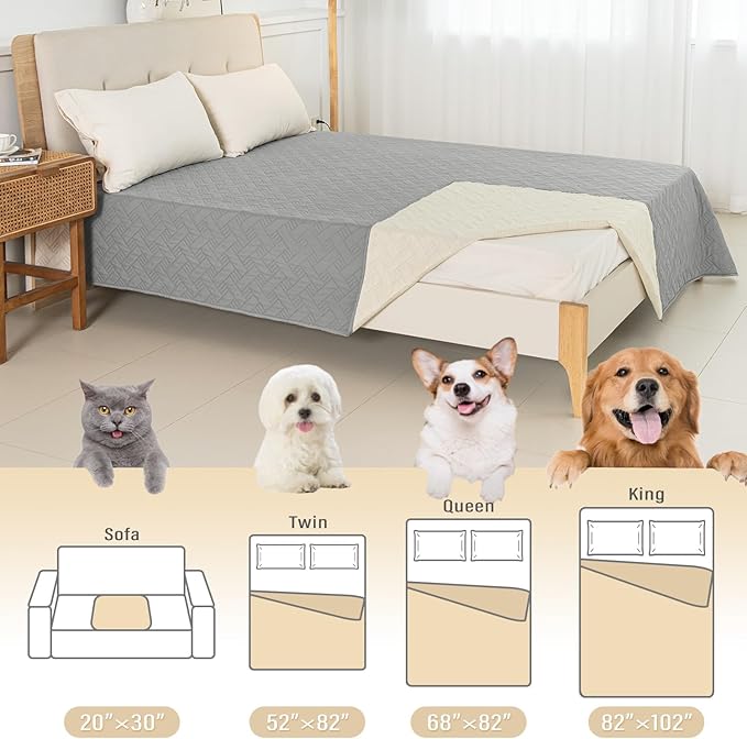 BOCTOPUG Dog Bed Cover for Pets Blankets Rug Pads for Couch Protection Waterproof Bed Covers Dog Blanket Furniture Protector Reusable Changing Pad (Light Grey+Ivory, 62"x82")