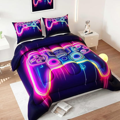 Gamer Comforter Set, Galaxy 3D Pattern for Kids Teens Adults,Decorative Bedding Comforter Sets with 2 Pillow Shams, Queen Size