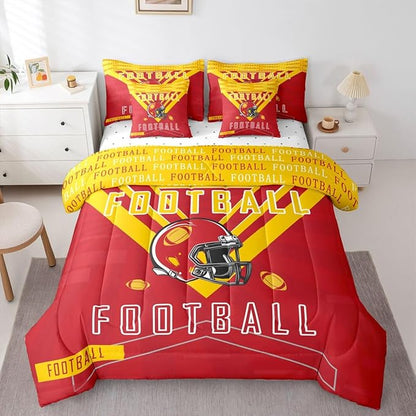 Feelyou Football 7 Pieces Comforter Sets Full Size Bedding Set for Boys Kids Teen Sports Theme Football City Bed in a Bag with Comforter, Sheets, Pillowcases & Cushion Cover