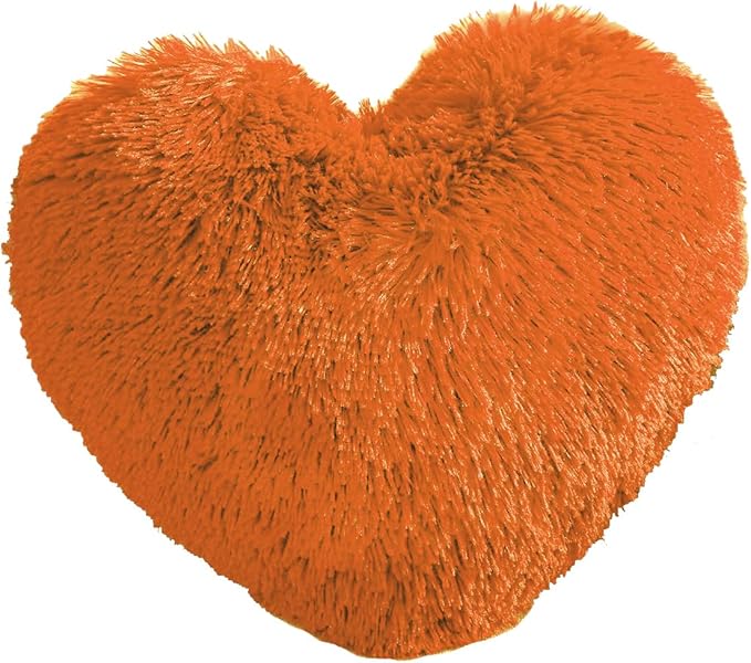 MorroMorn Fluffy Heart Throw Pillows, Shaggy Decorative Pillow for Sofa Couch Bed, Cute Room Decor Decorations for Women Girls Kids (Orange)