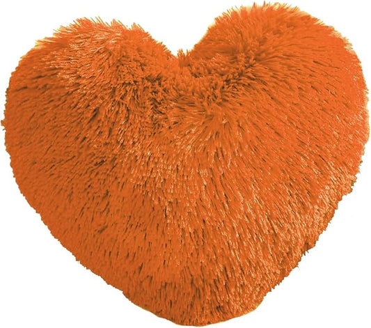 MorroMorn Fluffy Heart Throw Pillows, Shaggy Decorative Pillow for Sofa Couch Bed, Cute Room Decor Decorations for Women Girls Kids (Orange)
