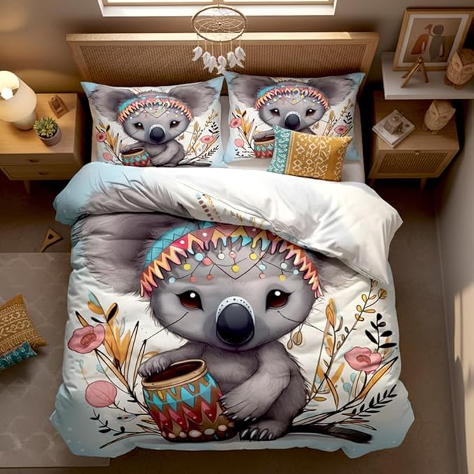 Cartoon Koala Comforter Set Twin Size, Cute Animal Bedding Set for Kids Bedroom Decor/68 * 86