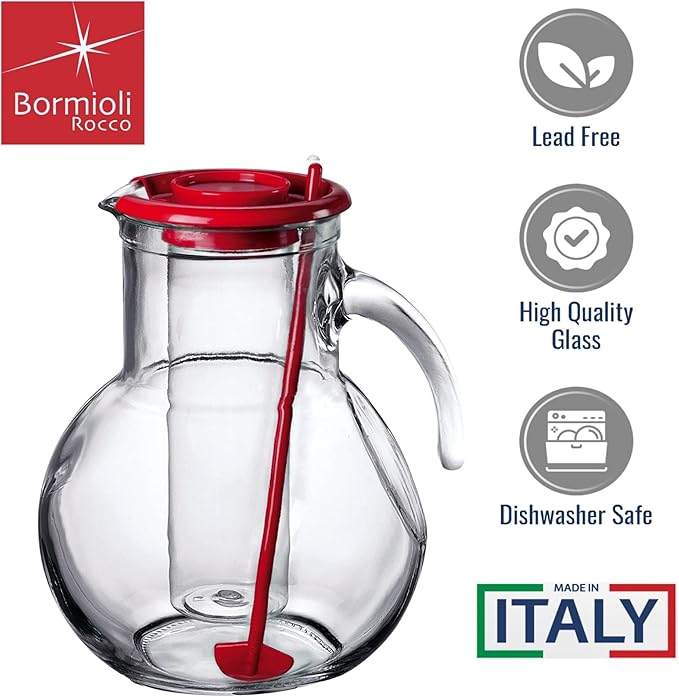 Bormioli Rocco Kufra Jug with Ice Container, Red Lid, 72 3/4 Ounce