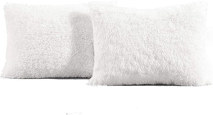 Lush Decor Emma Faux Fur Comforter Queen Size 3 Piece Set Full/Queen White - White Bedding Set Queen Comforters - Fluffy Comforter - Modern Decor
