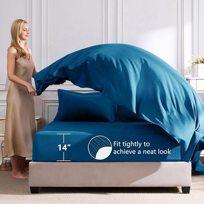 CozyLux King Size Comforter Set Teal - 7 Pieces Bed in a Bag King, Luxury Soft Bed Set for All Seasons, Bedding Set with Down Alternative Comforter, Sheets, Pillowcases & Shams