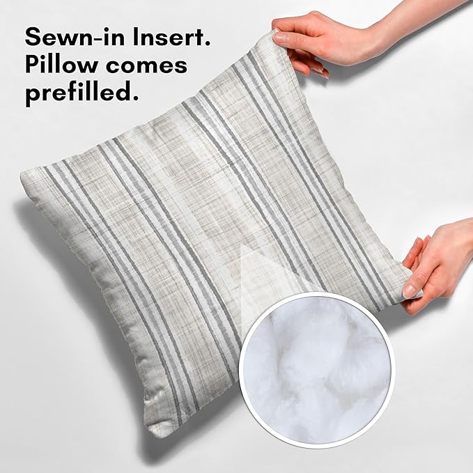 Americanflat 16x16 Throw Pillow with Sewn-in Insert - All-in-One Decorative Pillows - No Cover Needed - Soft and Durable Cushion for Bed or Sofa - Polyester - Cream and White