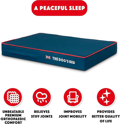 The Dog’s Bed Orthopedic Memory Foam Dog Bed Mattress, Oxford Fabric, Blue with Red Trim, M, 4-Inch