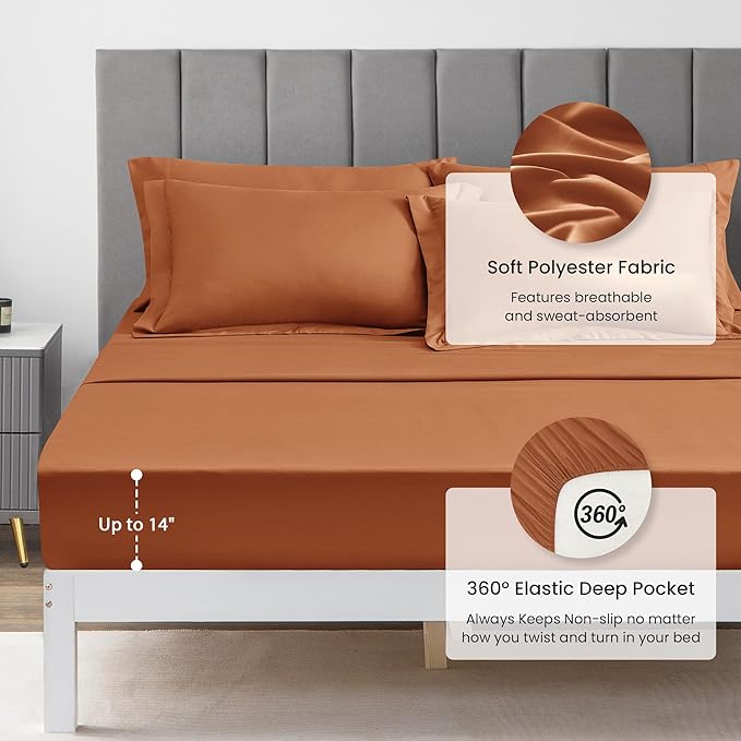 Love's cabin Full Comforter Set Terracotta, 7 Pieces Full Bed in a Bag, All Season Bedding Sets with 1 Comforter, 1 Flat Sheet, 1 Fitted Sheet, 2 Pillowcase and 2 Pillow Sham