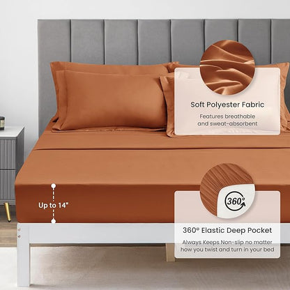 Love's cabin Full Comforter Set Terracotta, 7 Pieces Full Bed in a Bag, All Season Bedding Sets with 1 Comforter, 1 Flat Sheet, 1 Fitted Sheet, 2 Pillowcase and 2 Pillow Sham
