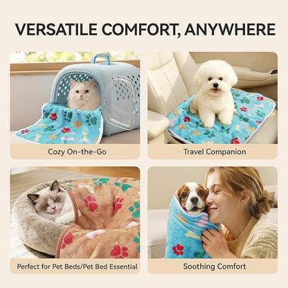 LINENLUX 1 Pack 3 Blankets Super Soft Fluffy Premium Fleece Dog Blankets for Puppy Cat Pet Blanket Flannel Throw Warm Sleep Bones and Claws 40x31 inches