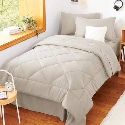 CozyLux Twin Comforter Set with Sheets Beige - 5 Pieces Bed in a Bag Twin, All Season Bed Set for Girls and Boys, Bedding Set with Down Alternative Comforter, Sheets, Pillowcase & Sham