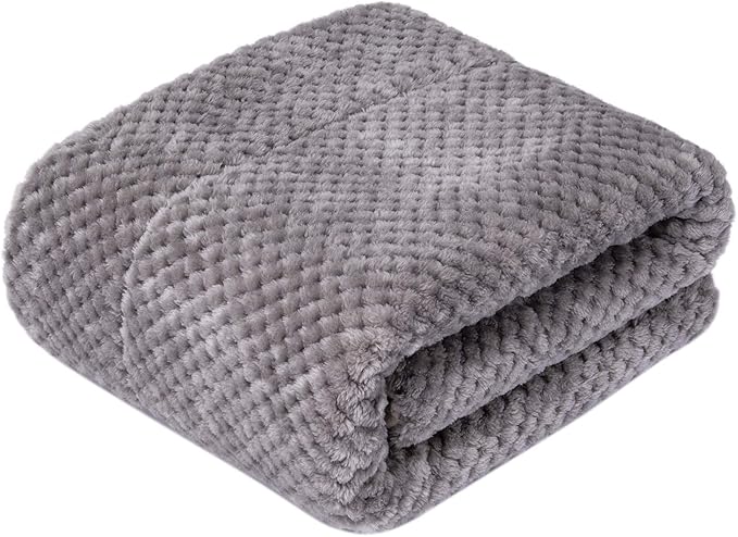 DW-Flint Gray Plush Fleece Receiving Blanket for Dog, Cat, Couch, Sofa, Travel and Outdoor, Camping (24" x 32")