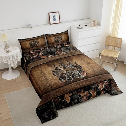 Erosebridal Camo Bear Paw Bedding Comforter Sets Hunting Woodland Wildlife Bedding Set Twin,Camouflage Rustic Cabin Comforter Set for Kids Farmhouse Woodland Board Animal Quilt Set Country Decor