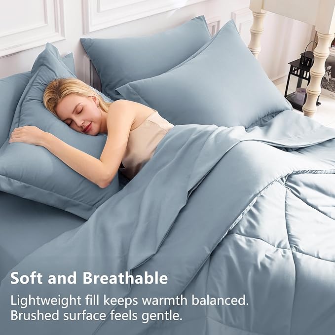 CozyLux Twin Comforter Set with Sheets Dusty Blue - 5 Pieces Bed in a Bag Twin, All Season Bed Set for Girls and Boys, Bedding Set with Down Alternative Comforter, Sheets, Pillowcase & Sham