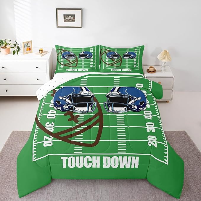 Feelyou Rugby Comforter Set King Size Football Comforter for Boys Girls Teens Soccer Ball Game Bedding Set Gift for Football Lover Duvet Set Room Decor Green Quilt Set
