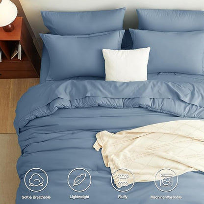 CozyLux Full Comforter Set Grayish Blue, 7 Pieces Bed in a Bag Bedding Comforter Set with Sheets, All Season Boho 7PC Bed Sets with Comforter, Fitted Sheets, Flat Sheets, Pillow Shams and Pillowcases