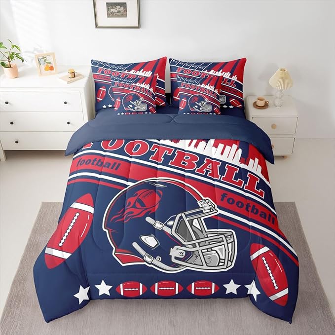 Feelyou Football 7 Pieces Comforter Sets Queen Size Kids Bedding Set for All Season Rugby Sports Football City Bed in a Bag with Comforter, Sheets, Pillowcases & Cushion Cover